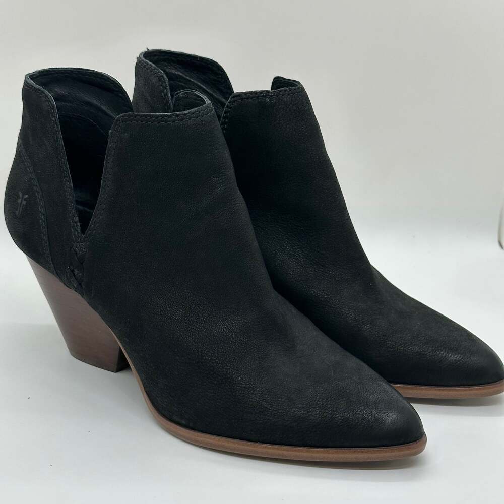 FRYE Reina Black Suede Cut Out Western Ankle Booties